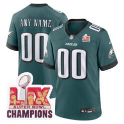 Custom Philadelphia Eagles Midnight Green Super Bowl LIX Game Jersey - All Stitched