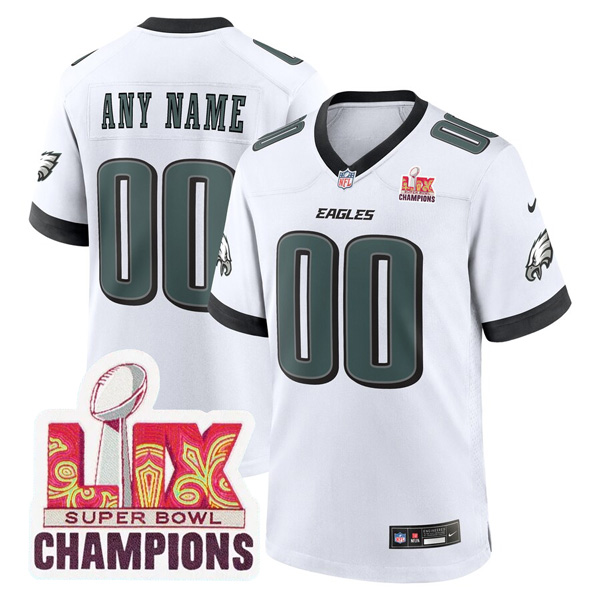 Custom Philadelphia Eagles White Super Bowl LIX Game Jersey - All Stitched