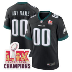 Custom Philadelphia Eagles Black Super Bowl LIX Game Jersey - All Stitched