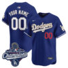 Custom Los Angeles Dodgers Royal 2025 World Series Champions Gold Collection Limited Jersey - All Stitched