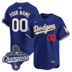 Custom Los Angeles Dodgers Royal 2025 World Series Champions Gold Collection Limited Jersey - All Stitched