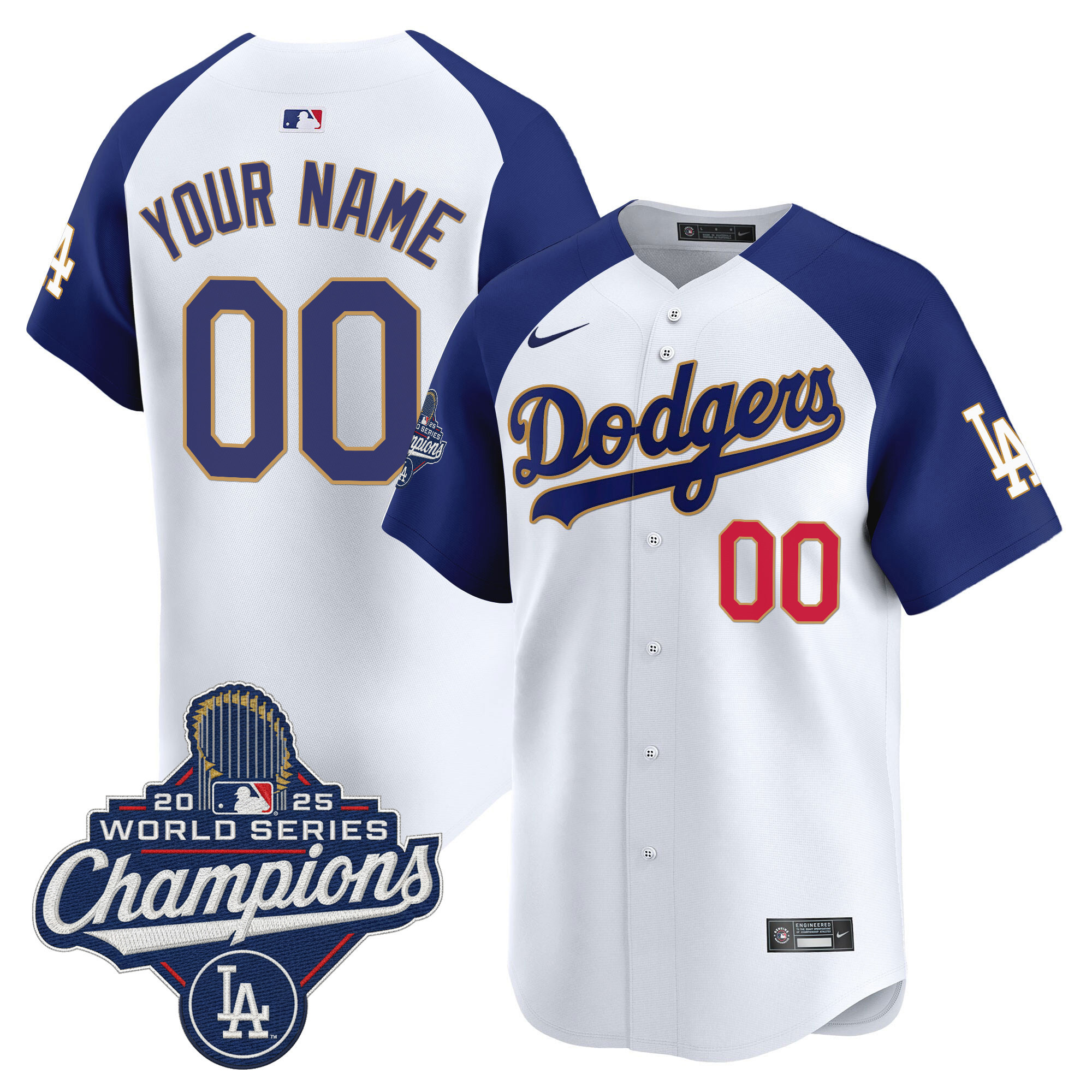 Custom Los Angeles Dodgers White Alternate 2025 World Series Champions Gold Collection Limited Jersey - All Stitched