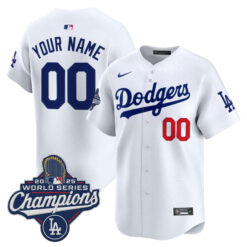 Custom Los Angeles Dodgers White Home 2025 World Series Champions Limited Jersey - All Stitched