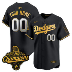 Custom Los Angeles Dodgers Black Gold 2025 World Series Champions Limited Jersey - All Stitched