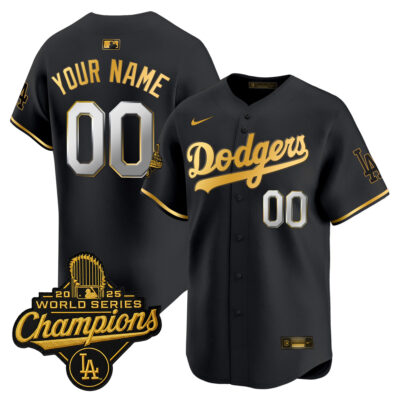 Custom Los Angeles Dodgers Black Gold 2025 World Series Champions Limited Jersey - All Stitched