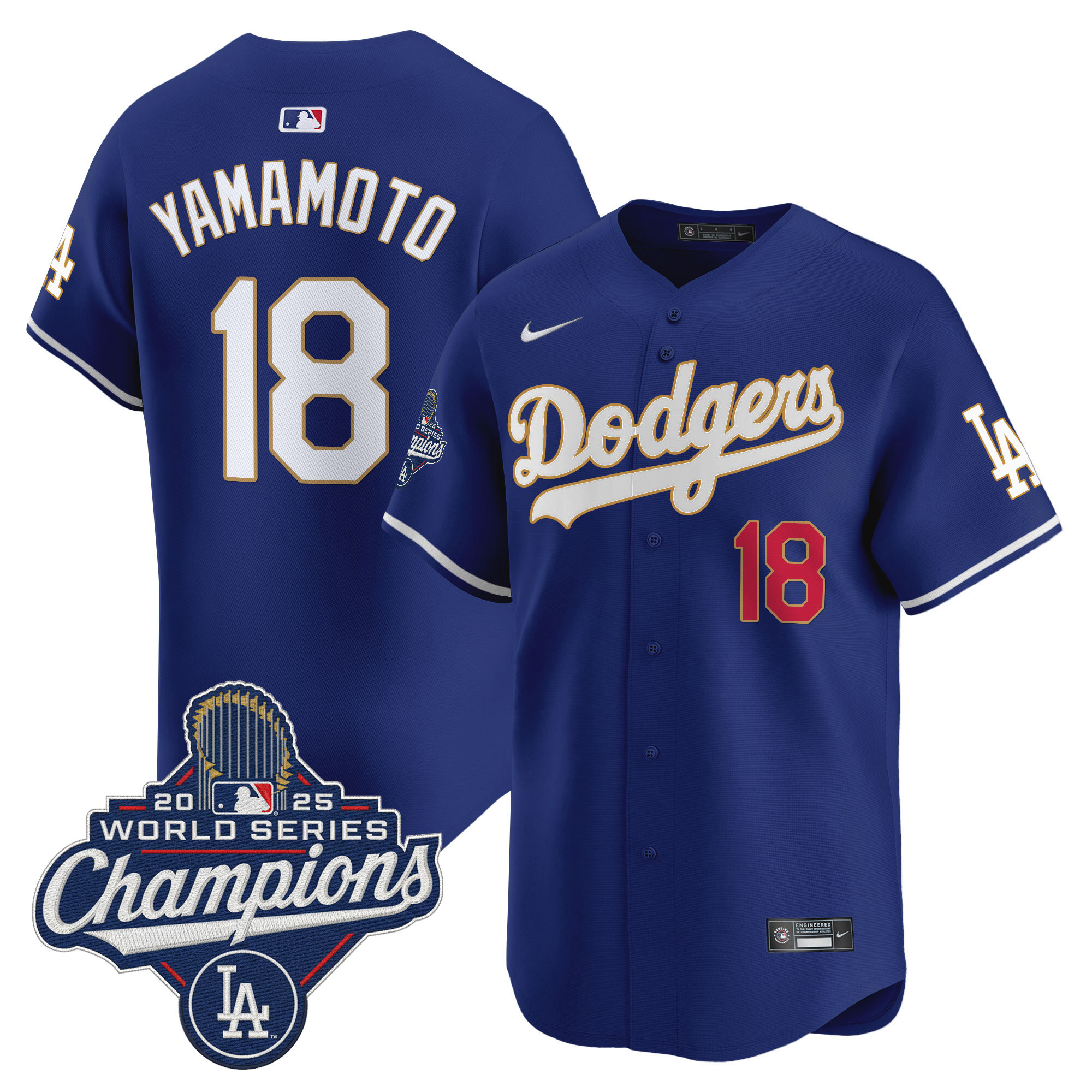 Yoshinobu Yamamoto Los Angeles Dodgers Royal 2025 World Series Champions Gold Collection Limited Jersey - All Stitched