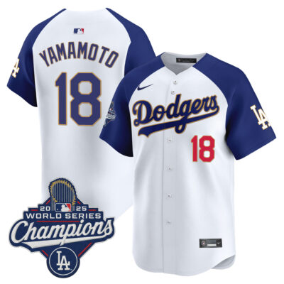 Yoshinobu Yamamoto Los Angeles Dodgers White Alternate 2025 World Series Champions Gold Collection Limited Jersey - All Stitched