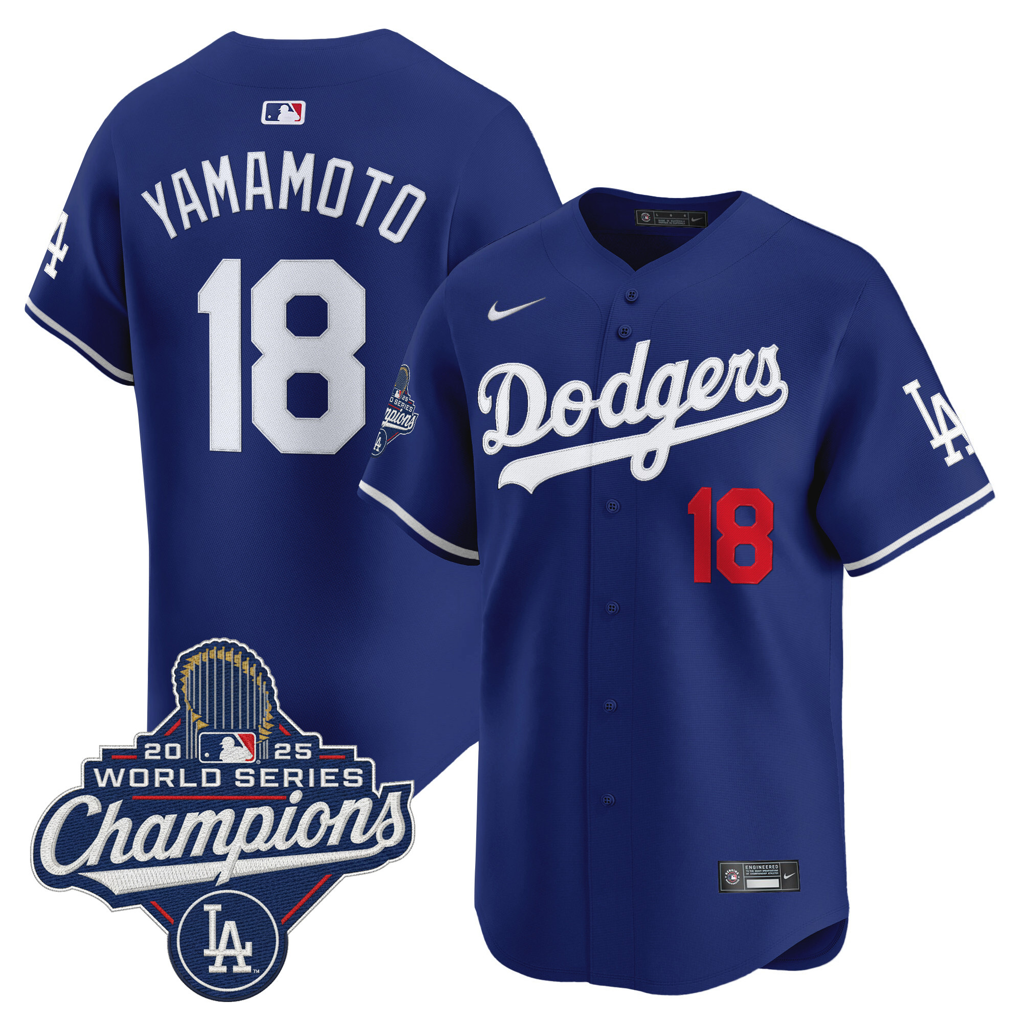 Yoshinobu Yamamoto Los Angeles Dodgers Royal Alternate 2025 World Series Champions Limited Jersey - All Stitched