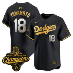 Yoshinobu Yamamoto Los Angeles Dodgers Black Gold 2025 World Series Champions Limited Jersey - All Stitched