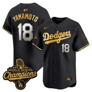 Yoshinobu Yamamoto Los Angeles Dodgers Black Gold 2025 World Series Champions Limited Jersey - All Stitched