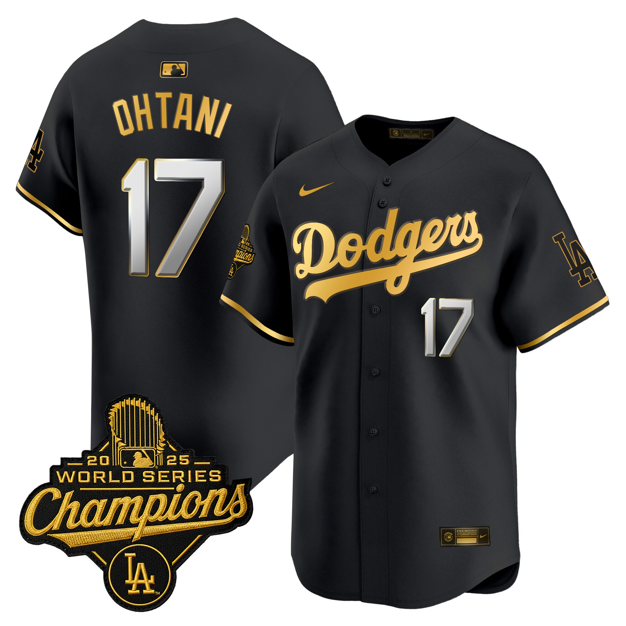 Shohei Ohtani Los Angeles Dodgers Black Gold 2025 World Series Champions Limited Jersey - All Stitched