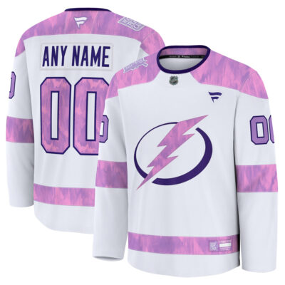 Custom Tampa Bay Lightning White 2024 Hockey Fights Cancer Jersey - All Stitched