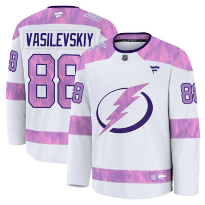 Andrei Vasilevski Tampa Bay Lightning White Hockey Fights Cancer Jersey - All Stitched