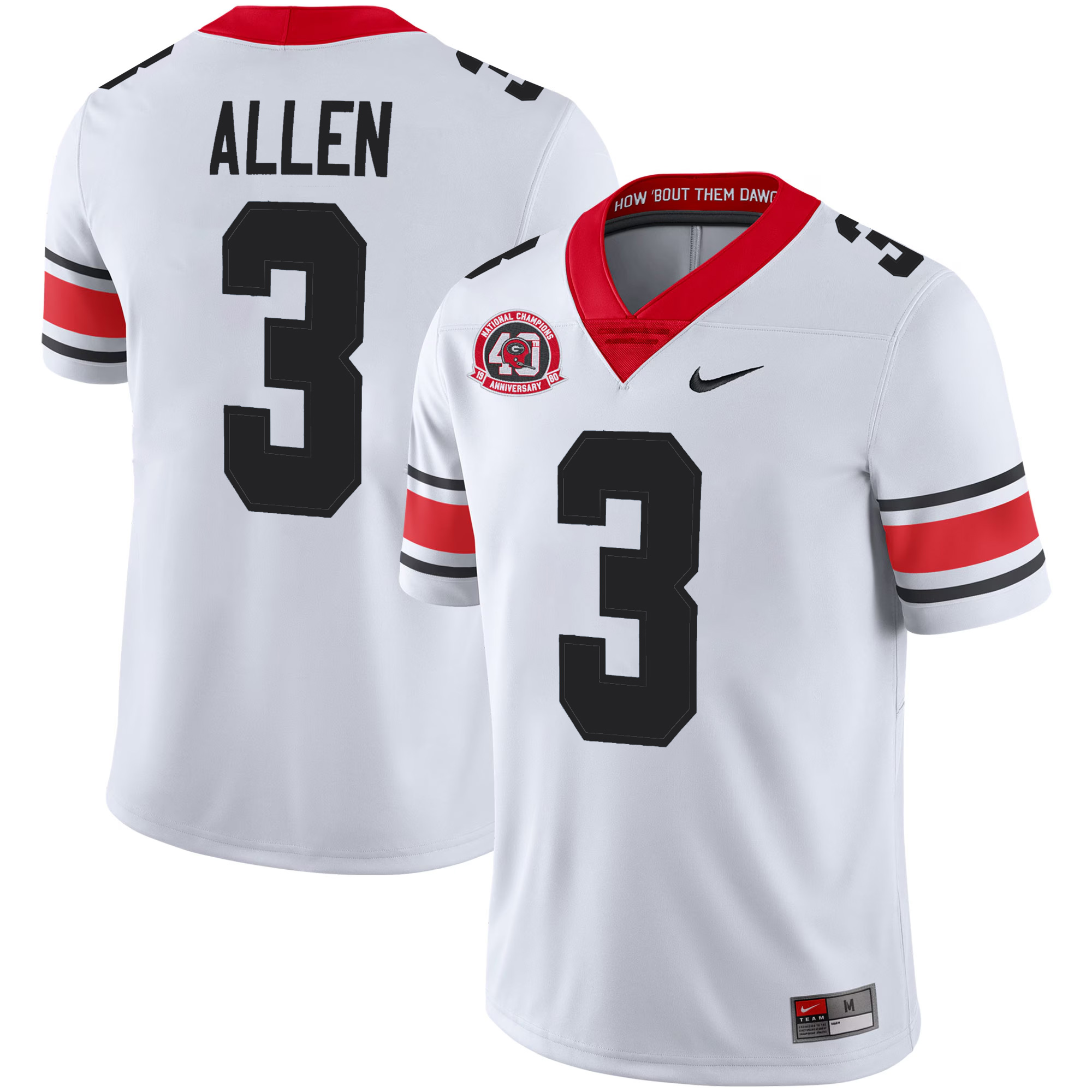 CJ Allen Georgia Bulldogs Football White 40th NC Anniversary Jersey - All Stitched