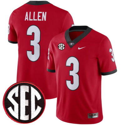 CJ Allen Georgia Bulldogs Football Red Home Game Jersey w/ SEC Patch - All Stitched