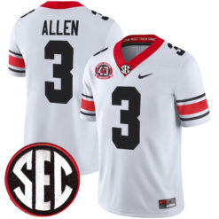 CJ Allen Georgia Bulldogs Football White 40th NC Anniversary Jersey w/ SEC Patch - All Stitched
