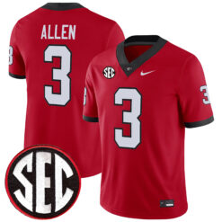 CJ Allen Georgia Bulldogs Football Red Home Jersey w/ SEC Patch - All Stitched