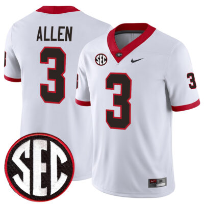 CJ Allen Georgia Bulldogs Football White Away Jersey w/ SEC Patch - All Stitched