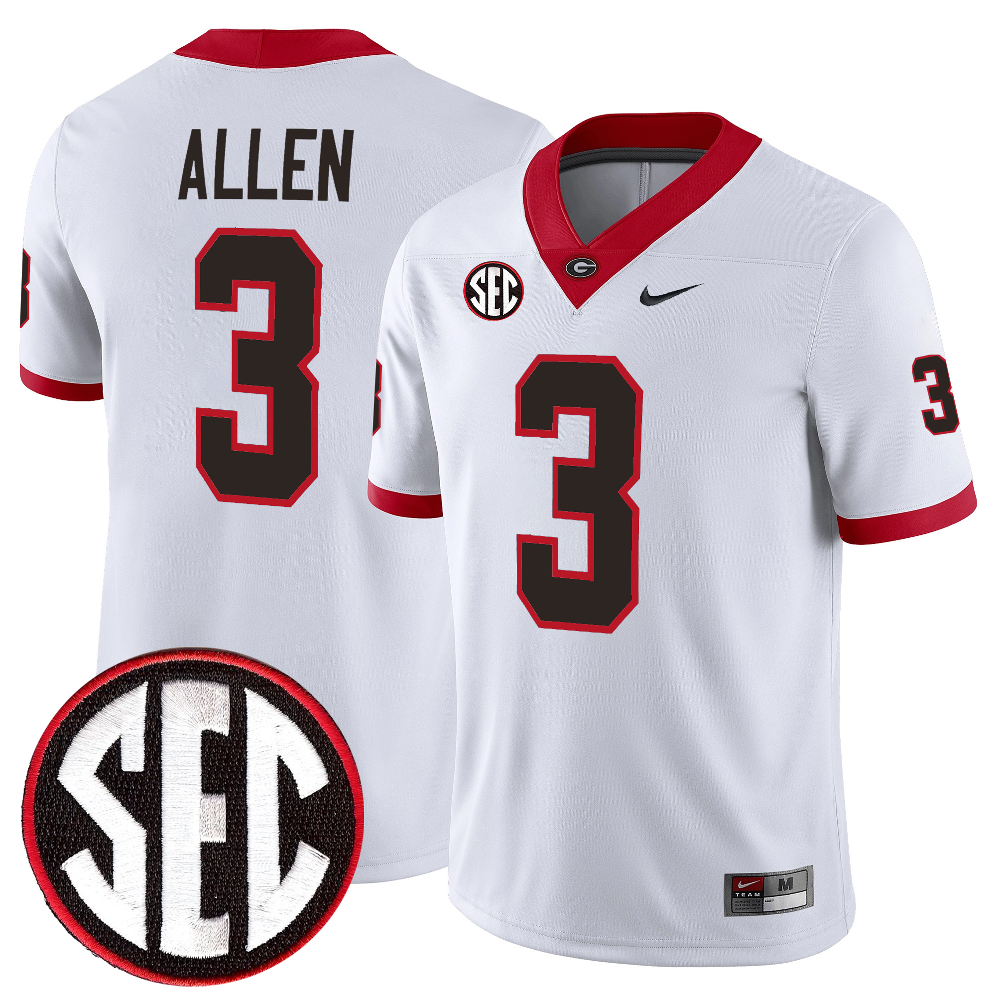 CJ Allen Georgia Bulldogs Football White Away Jersey w/ SEC Patch - All Stitched