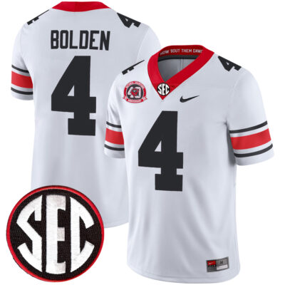 KJ Bolden Georgia Bulldogs Football White 40th NC Anniversary Jersey w/ SEC Patch - All Stitched