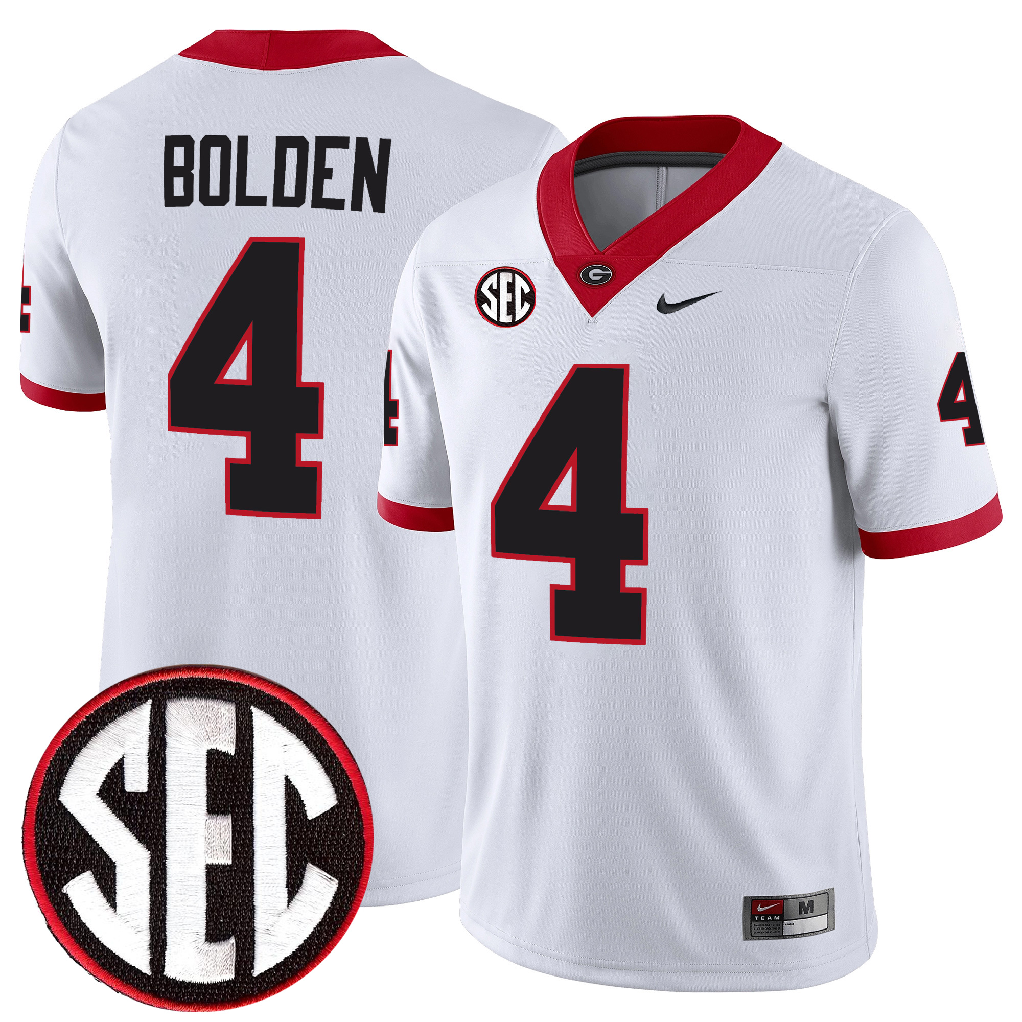 KJ Bolden Georgia Bulldogs Football White Away Jersey w/ SEC Patch - All Stitched