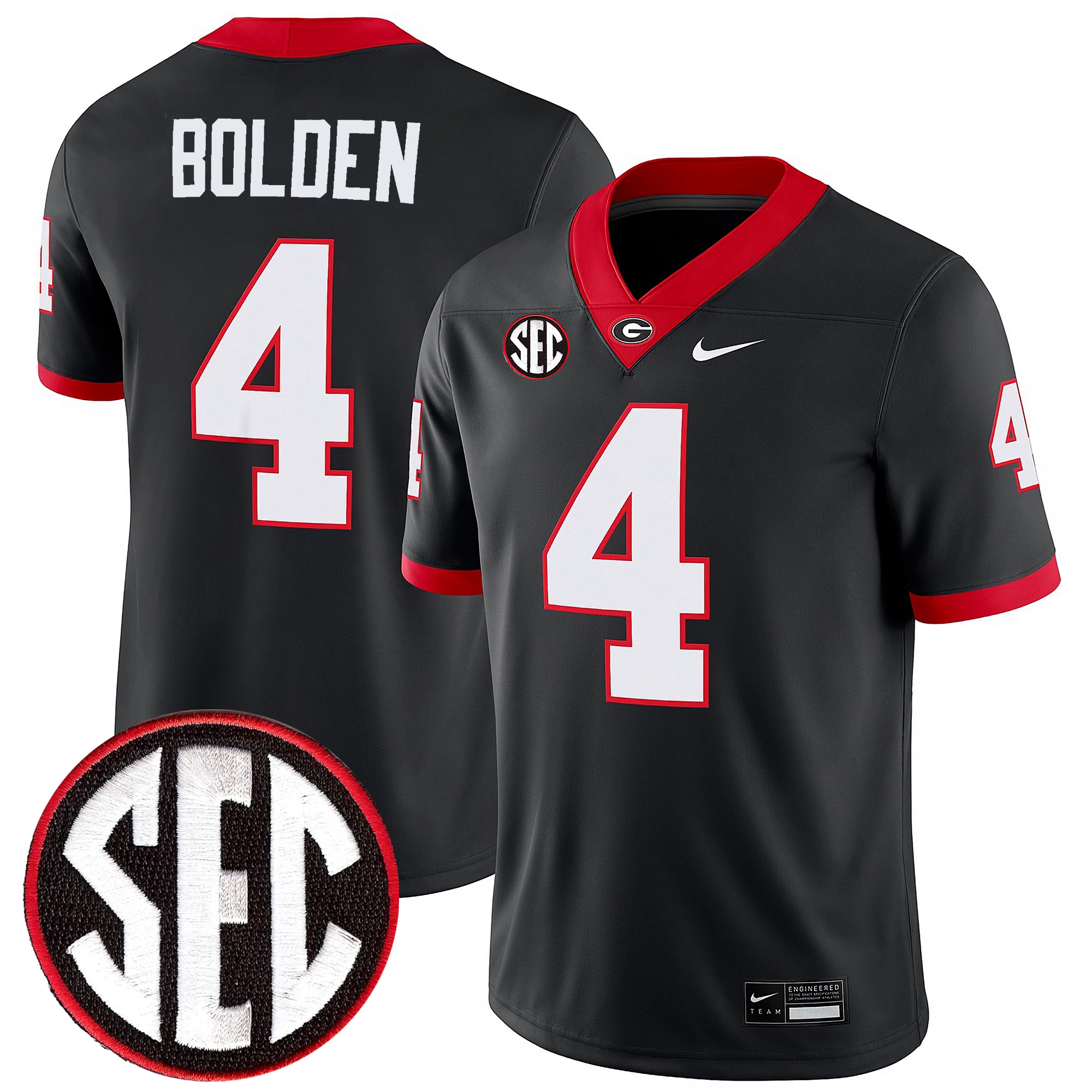 KJ Bolden Georgia Bulldogs Football Black Alternate Jersey w/ SEC Patch - All Stitched