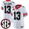 Mykel Williams Georgia Bulldogs Football White 40th NC Anniversary Jersey w/ SEC Patch - All Stitched