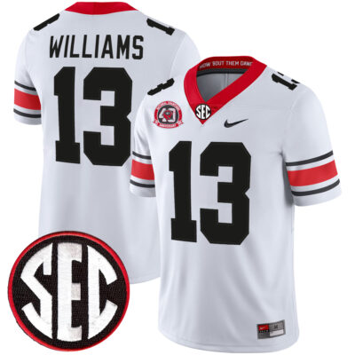 Mykel Williams Georgia Bulldogs Football White 40th NC Anniversary Jersey w/ SEC Patch - All Stitched