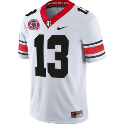 Alternative view of Mykel Williams Georgia Bulldogs Football White 40th NC Anniversary Jersey w/ SEC Patch - All Stitched