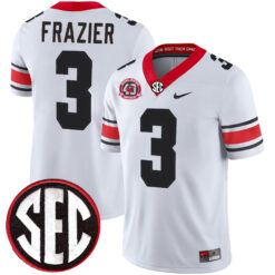 Nate Frazier Georgia Bulldogs Football White 40th NC Anniversary Jersey w/ SEC Patch - All Stitched