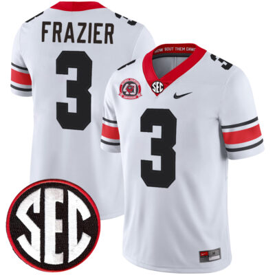 Nate Frazier Georgia Bulldogs Football White 40th NC Anniversary Jersey w/ SEC Patch - All Stitched