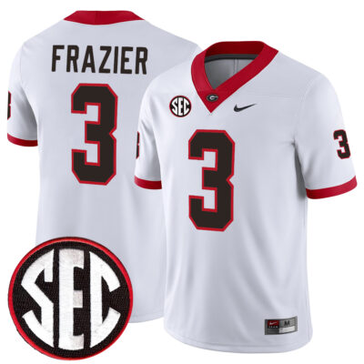 Nate Frazier Georgia Bulldogs Football White Away Jersey w/ SEC Patch - All Stitched