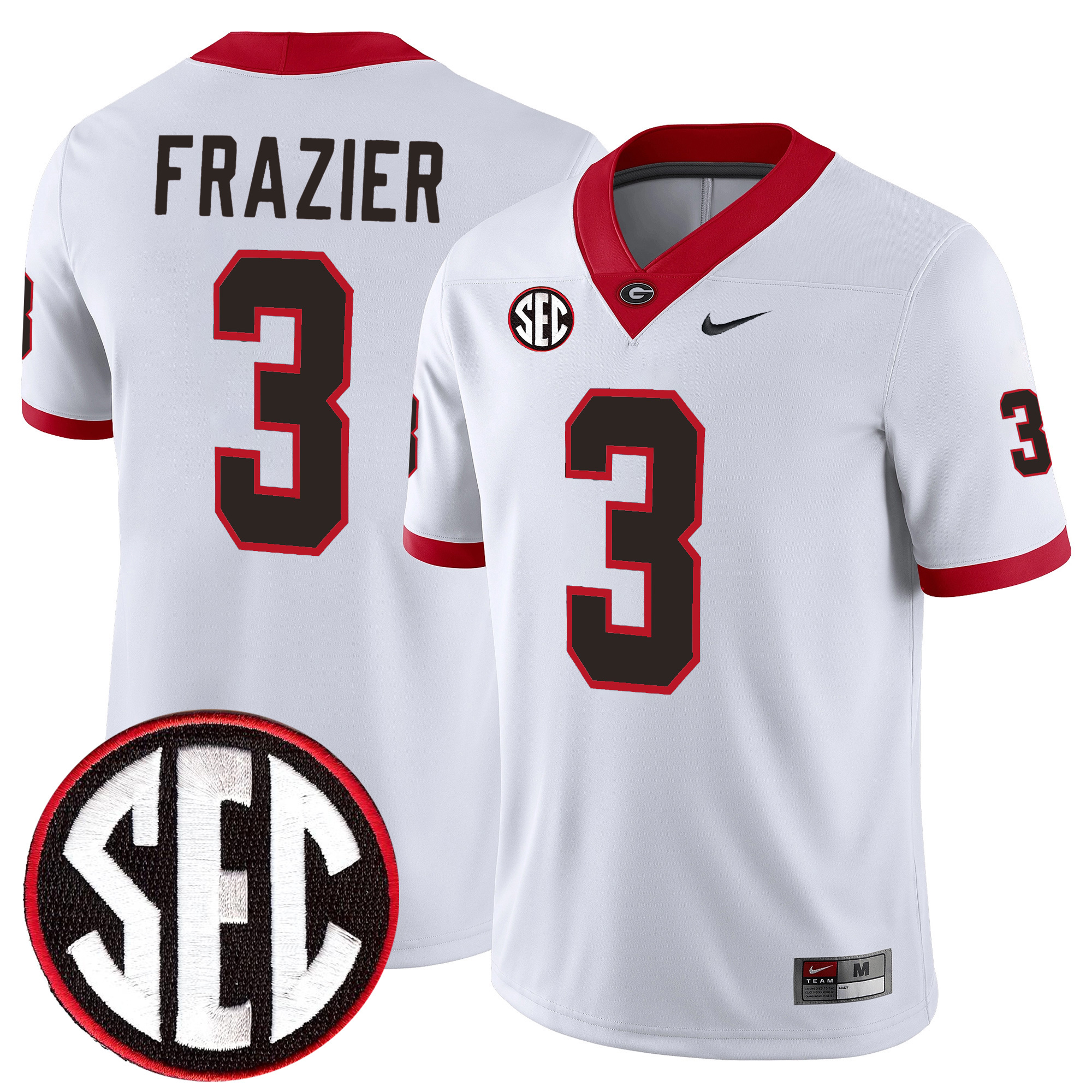 Nate Frazier Georgia Bulldogs Football White Away Jersey w/ SEC Patch - All Stitched