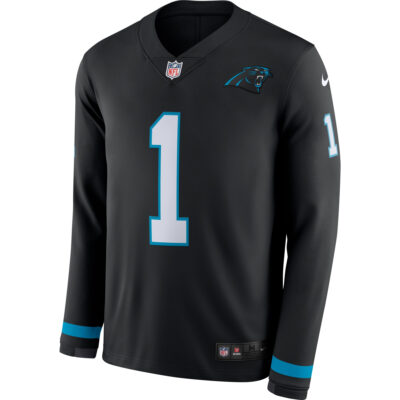 Alternative view of Luke Kuechly Carolina Panthers Black Therma Long Sleeve Jersey - All Stitched