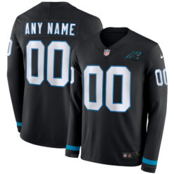 Custom Carolina Panthers Black Therma Long Sleeve Jersey - All Stitched