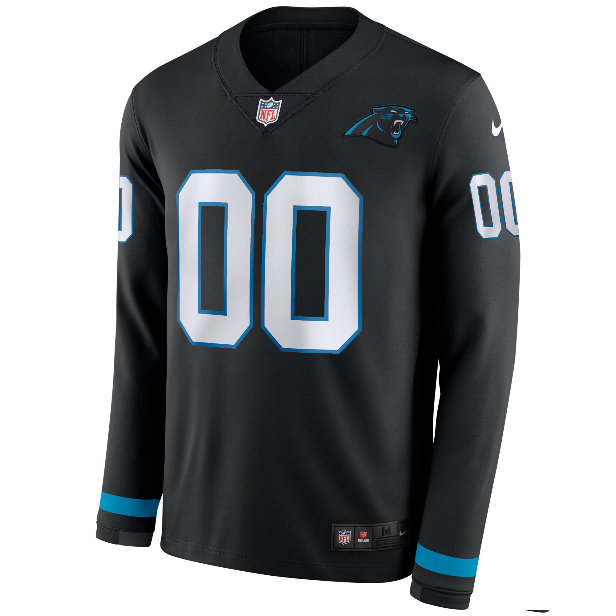 Custom Carolina Panthers Black Therma Long Sleeve Jersey - All Stitched - Image 2