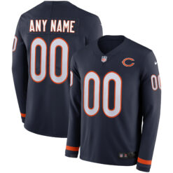Custom Chicago Bears Navy Therma Long Sleeve Jersey - All Stitched
