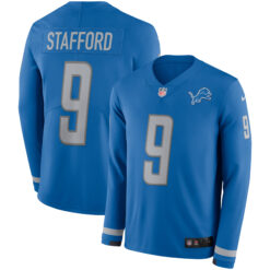 Matthew Stafford Detroit Lions Blue Therma Long Sleeve Jersey - All Stitched