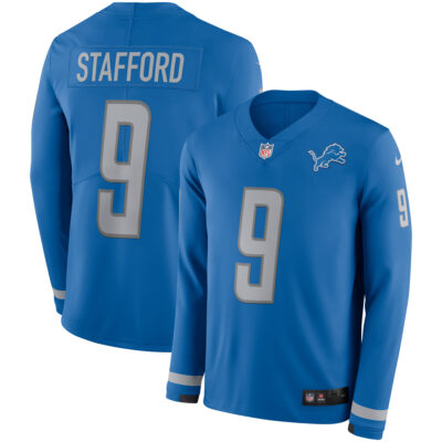 Matthew Stafford Detroit Lions Blue Therma Long Sleeve Jersey - All Stitched