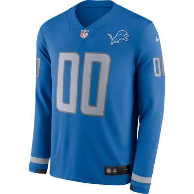 Alternative view of Custom Detroit Lions Blue Therma Long Sleeve Jersey - All Stitched