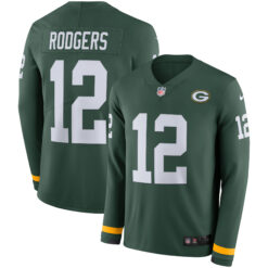 Aaron Rodgers Green Bay Packers Green Therma Long Sleeve Jersey - All Stitched