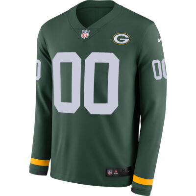 Alternative view of Custom Green Bay Packers Green Therma Long Sleeve Jersey - All Stitched