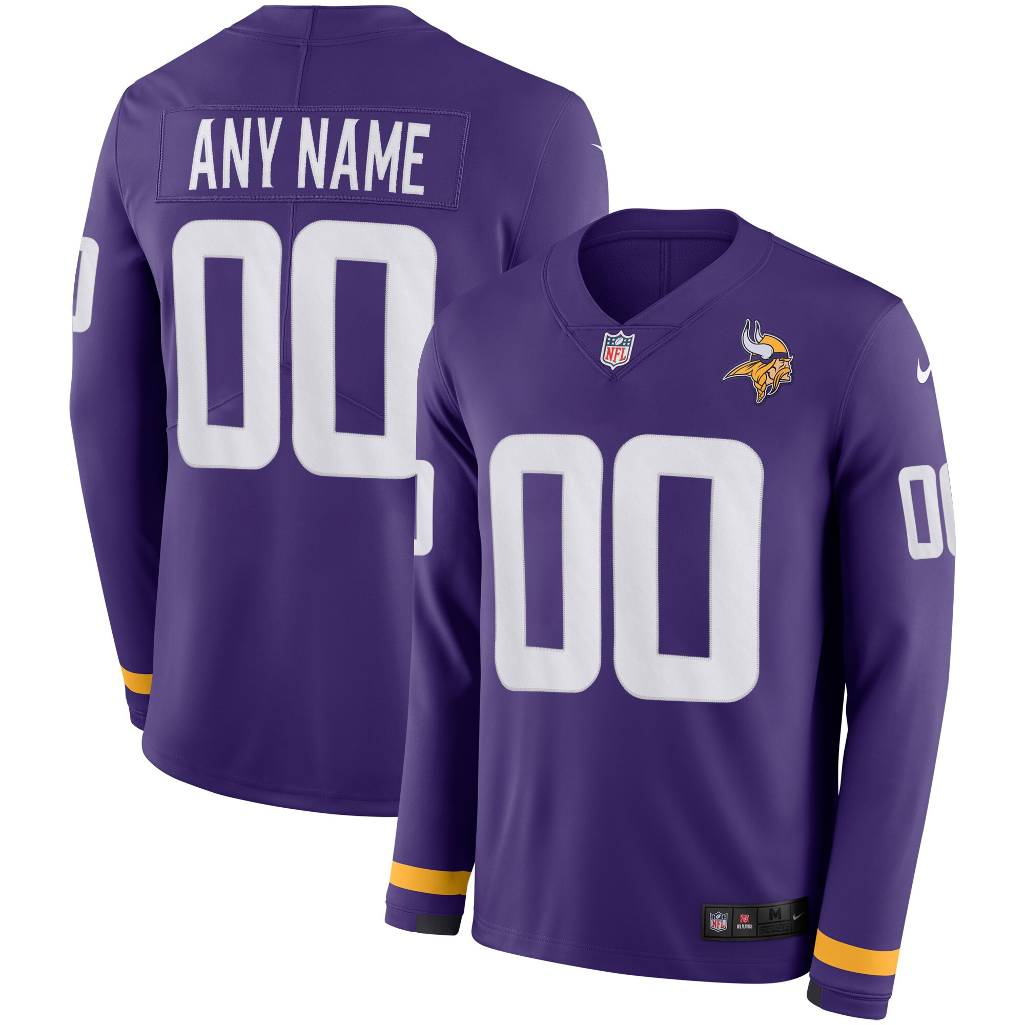 Custom Minnesota Vikings Purple Therma Long Sleeve Jersey - All Stitched