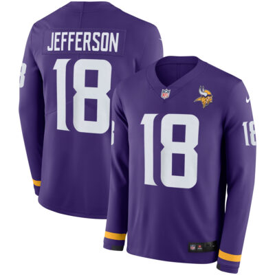 Justin Jefferson Minnesota Vikings Purple Therma Long Sleeve Jersey - All Stitched