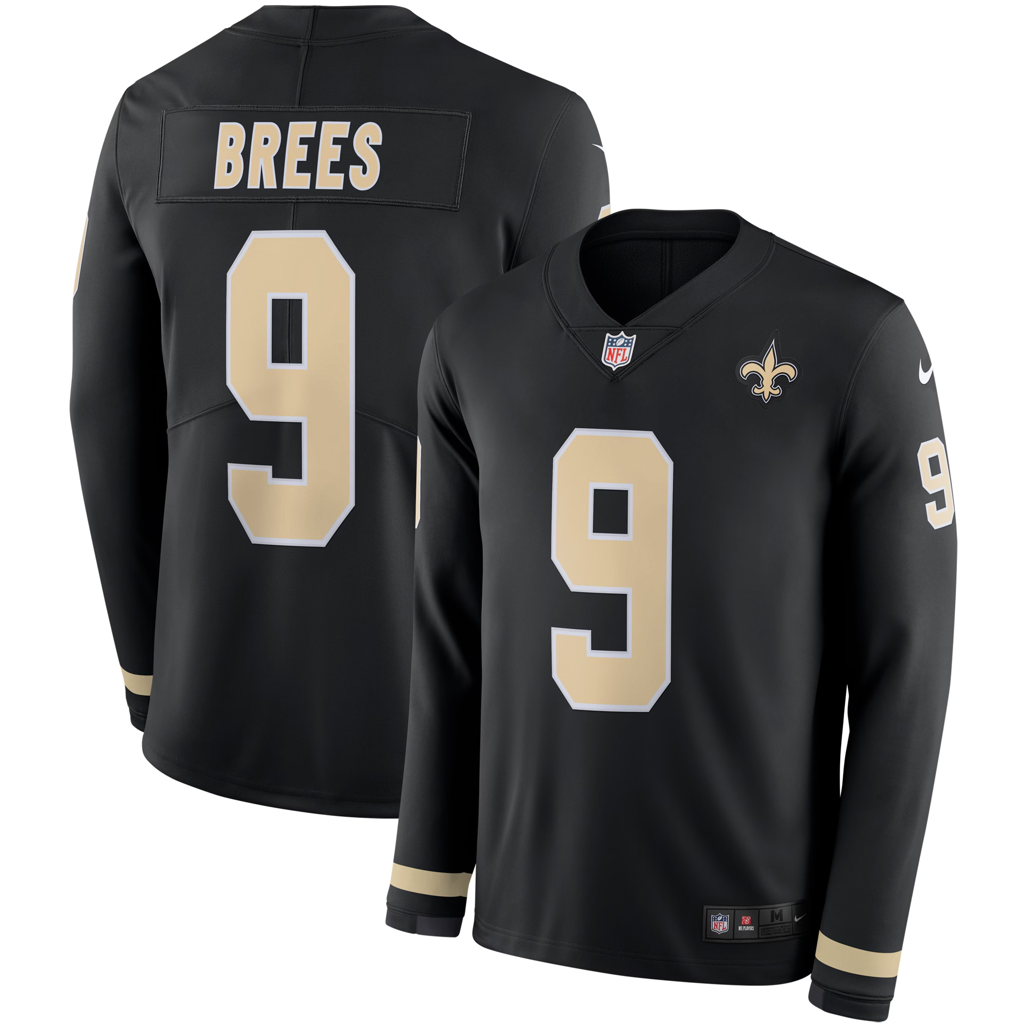 Drew Brees New Orleans Saints Black Therma Long Sleeve Jersey - All Stitched