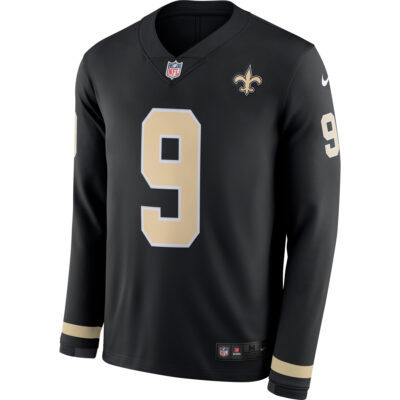 Alternative view of Drew Brees New Orleans Saints Black Therma Long Sleeve Jersey - All Stitched