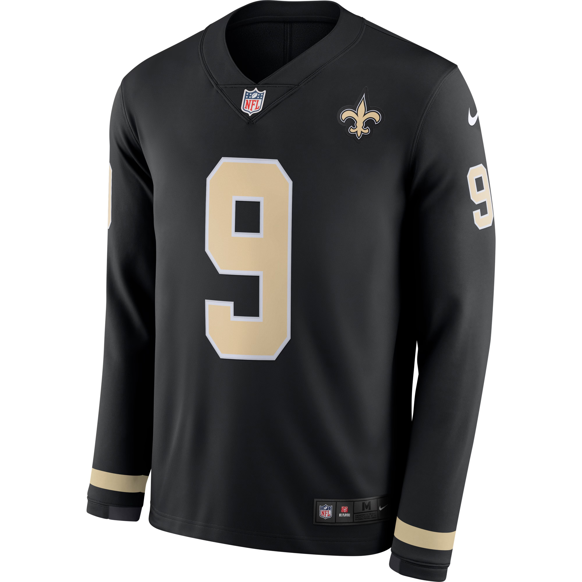Drew Brees New Orleans Saints Black Therma Long Sleeve Jersey - All Stitched - Image 2