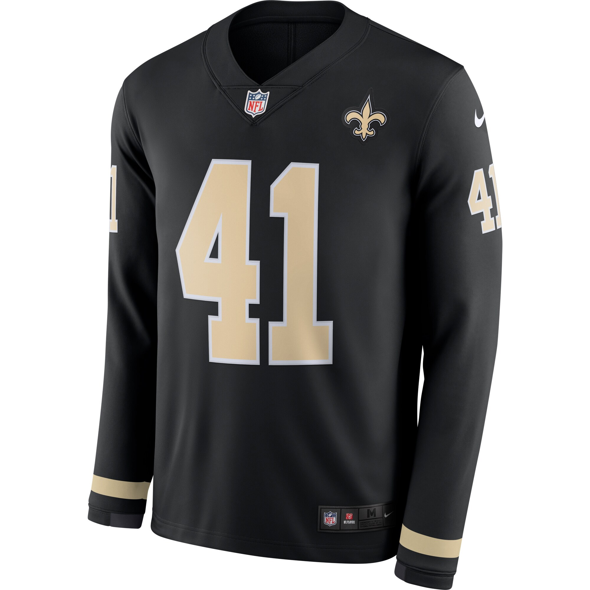 Alvin Kamara New Orleans Saints Black Therma Long Sleeve Jersey - All Stitched - Image 2