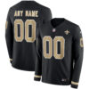 Custom New Orleans Saints Black Therma Long Sleeve Jersey - All Stitched