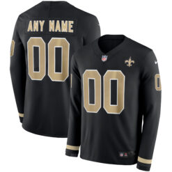 Custom New Orleans Saints Black Therma Long Sleeve Jersey - All Stitched